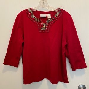 Alfred Dunner red blouse with embellished neckline